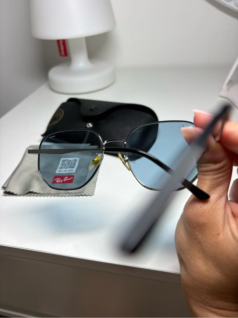Ray-Ban Silver Frame Sunglasses with Blue Lenses